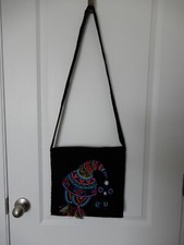 Handmade Peruvian Multicolored Boiled Wool Crossbody Bag w/Woven Imagery