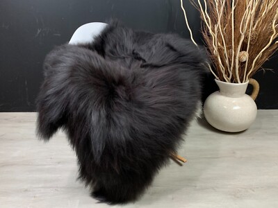 Unique Black White Sides Sheepskin Rug Large Pelt Genuine Seat Cover Hide Cover