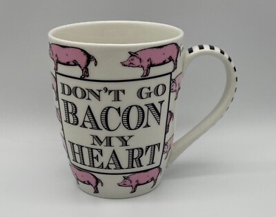 Pier 1 Mug DON'T GO BACON MY HEART Pink Pigs Valentine Mug 16 oz size No damage