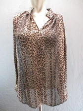 H&M Size 4 Womens Animal Print Button V-Neck Long Sleeve Blouse 7W-916
