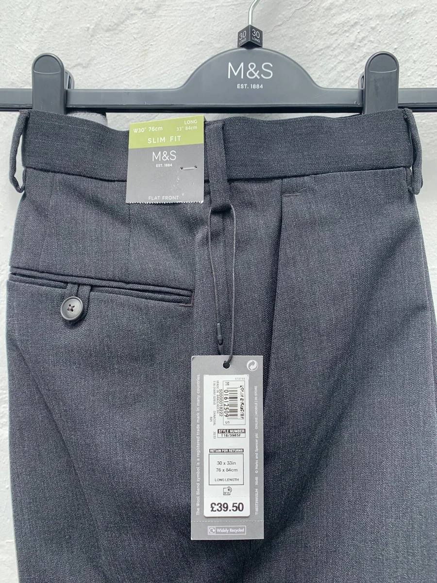 M S Mens Smart Trouser Suit Pants Brand New 28w 30w Slim Fit Grey