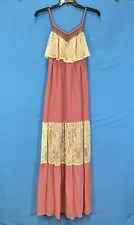 FLYING TOMATO Pink Mauve LINED CHIFFON Lace Detail BLOUSON Maxi Dress SUNDRESS S