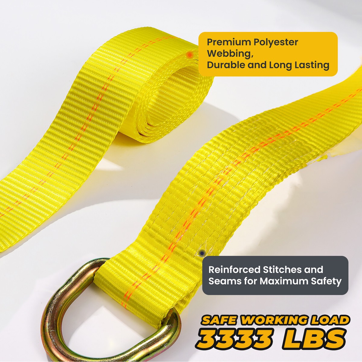 (4 Pack) TREKASSY 2" X 12' Ratchet Tie Down Straps With Snap Hooks - Yellow