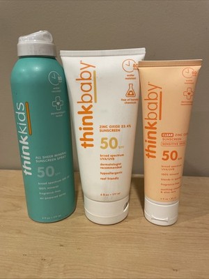 Thinkbaby Thinkkids SPF 50 Mineral Sunscreen Lot 3 Zinc Spray Lotion NEW