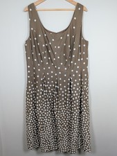 Nine West Polka Dot Dress Women 18W Brown White Fit Flare Sleeveless Summer Chic