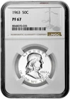 1963 50C Proof Silver Franklin Half Dollar NGC Graded PF 67 in New Holder White