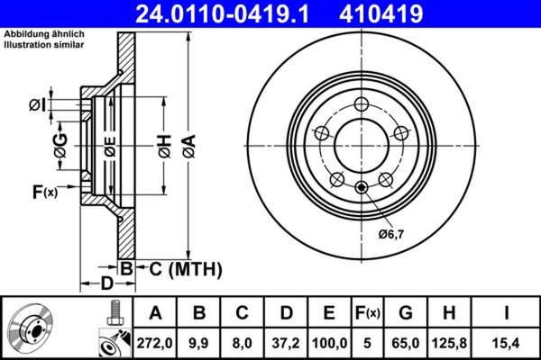 2X Bremsscheibe ATE 24.0110-0419.1 FüR VW Polo 6 AW1 BZ1 AE1 Mpi TGI TSI TDI GTI-image