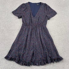 Madwell Dress Womens 4 Blue Polka Dot AF248 Ruffle Hem V-Neck Short Sleeve Mini