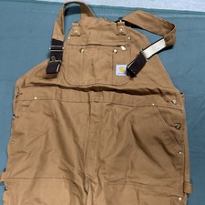 Carhartt R37-BRN Mens Bib Overalls 46x30 Duck Canvas Brown Workwear Unlined 2010