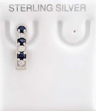 GENUINE BLUE SAPPHIRE & DIAMOND * Single* EARRING .925 SILVER - New With Tag