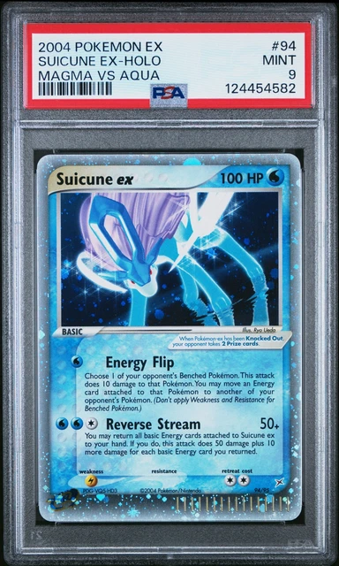 2004 POKEMON EX TEAM MAGMA VS TEAM AQUA #94 SUICUNE EX-HOLO PSA 9