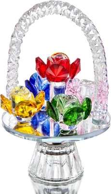 H&D HYALINE & DORA Bunte Kristall Blumenkorb Figur Ornament, Glasblume Deko
