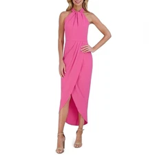 Julia Jordan Knot Halter Neck Sleeveless Tulip Hem Midi Dress Neon Pink 6