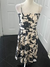 Nine West Black Beige Floral Fit & Flare Dress Size 8 Spaghetti Strap Pleated