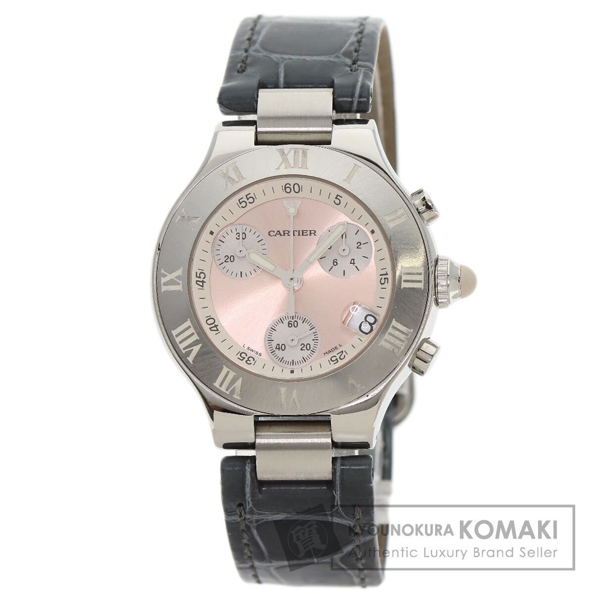 CARTIER W1020012 Chronoscaph SM Watch Stainless Steel Leather Ladies Used