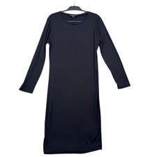 Lulus Black Ribbed Long Sleeve Bodycon Midi Dress Womens XL Crew Neck Solid