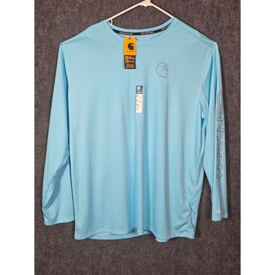 Carhartt Force Sun Defender Mens 2XL Blue Long Sleeve Graphic TShirt Relaxed Fit