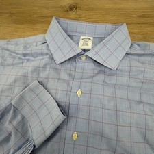 Brooks Brothers Regent Non-Iron Blue Red Check Dress Shirt Mens Size 18 6/7