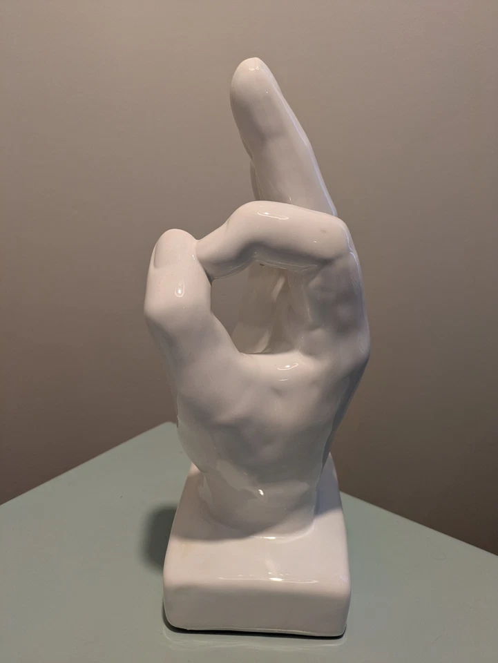 Símbolo de gesto de mano "OK" de cerámica MCM de colección, arte de escultura esmaltado blanco - 11" Foto 2 de 4