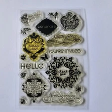 K & Company Amy Butler Clear Stamps Set Sentiments Floral Scrolls Scrapbooking