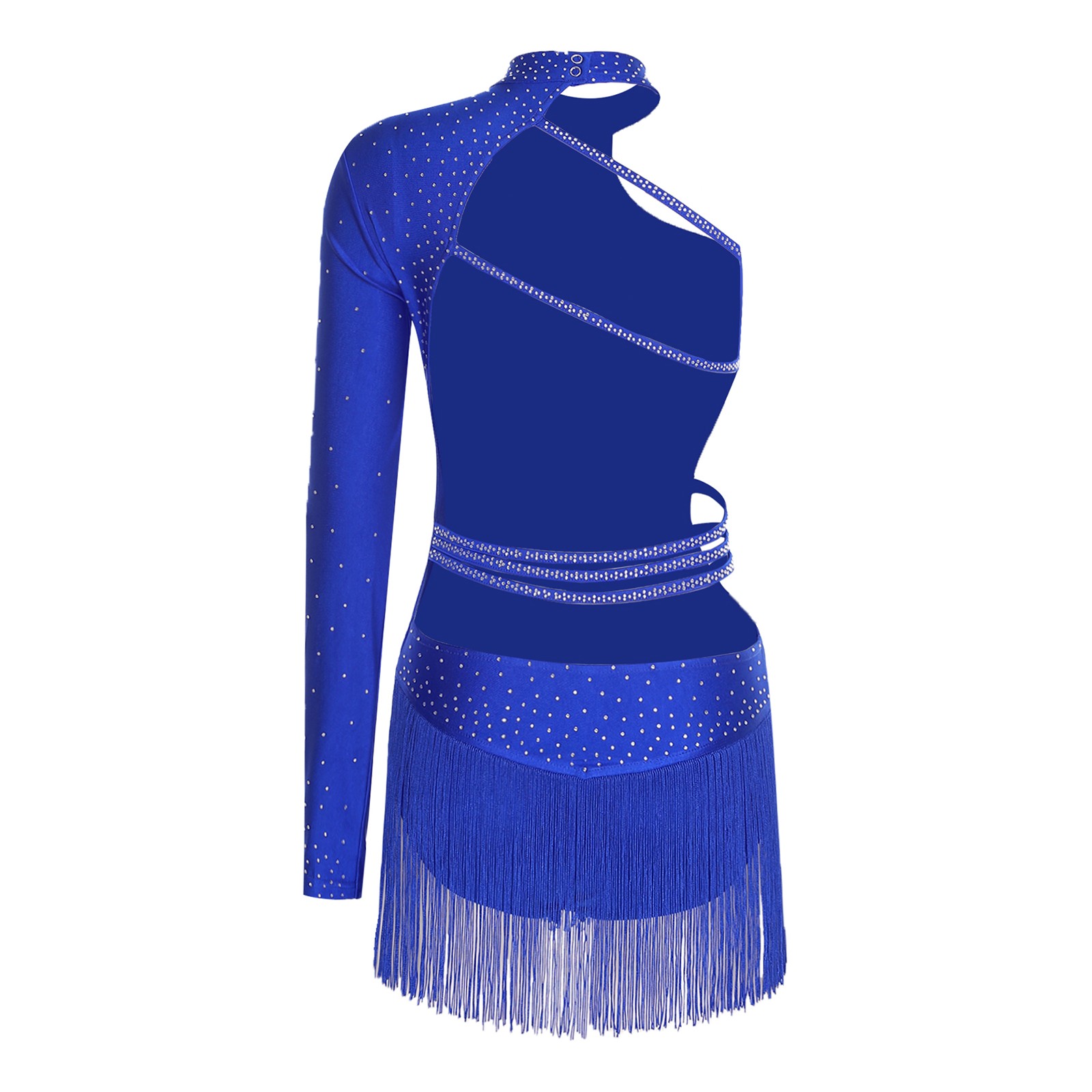 Womens Bodysuit Strappy Jumpsuit Dancewear Leotard Cha-cha Dress Long Sleeve