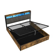 Wooden Ottoman Bed Frame 5ft King Bed with Under Bed Storage and LED Lighting