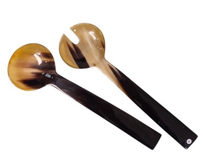 Salatbesteck Watussi Horn Sakara  27 cm Natur real horn handmade fairtrade BIO