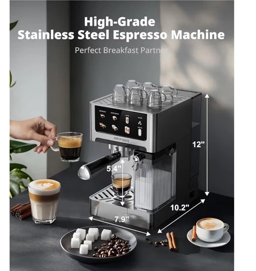 AIRMSEN 20 Bar Espresso Coffee Machine with Automatic Milk FrotherRTP 319£