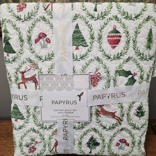 Papyrus Cotton Quilt Set Full/Queen 3pc Christmas "Whimsy Cartouche" NEW