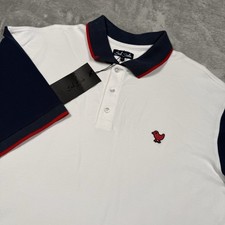Bad Birdie Pique Golf Polo White Dark Navy Red Shirt Short Sleeve Mens Large