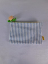 Ipsy Blue Stripe Canvas Makeup Bag Peach Charm Zipper Pouch Orange Lining