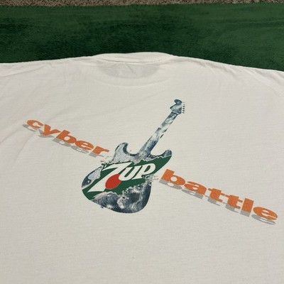 Vintage 90s 7UP Soda Drink Promo T-Shirt Cyber Battle Guitar Size Mens XL