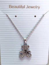 Cute Teddy Crystal CZ Pendant Necklace Silver Plated Valentine Gift for Love