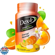Dex4 Glucose Tablets, Orange, 50 Count Bottle, Each Tablet Contains 4g of Car