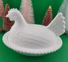 White Milk Glass Hen on Nest Covered Dish Chicken Candy Bowl Farmhouse 7" READ