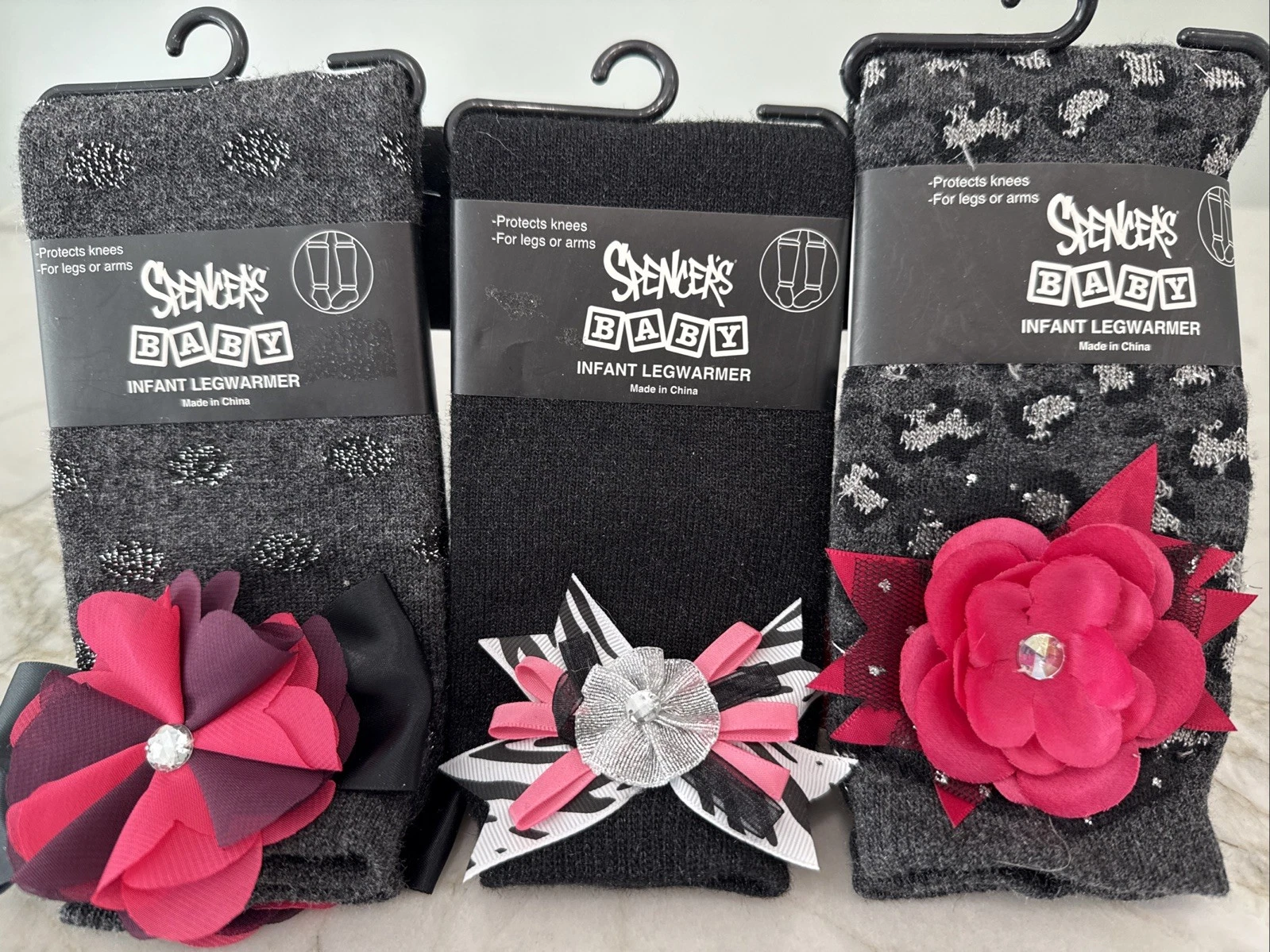 3 Sets Spencer's Leg Warmers Girls size 0-6 Months Flower Cheetah Girly Skull