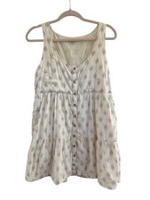 Madewell Beige Ikat Print Sleeveless Button Down Tiered Lined Dress Sz S