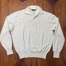 Loro Piana Collared Men's Sweater 50 Medium Cream Cashmere Pullover Polo L3-1
