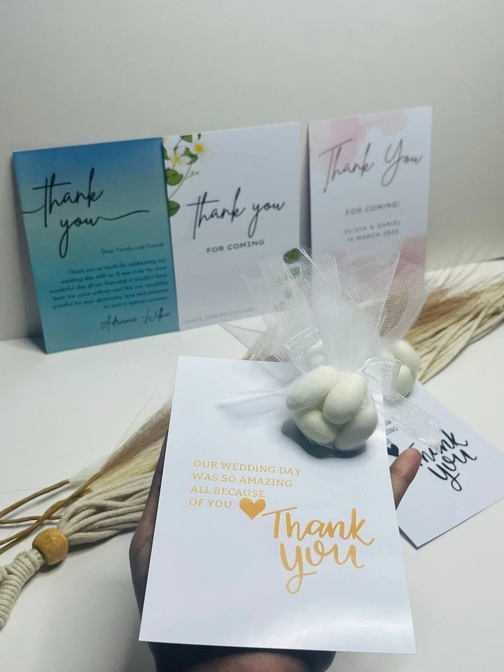 Thank you Personalized wedding favor cards with Jordan Almond Candies. - Image 4 of 4