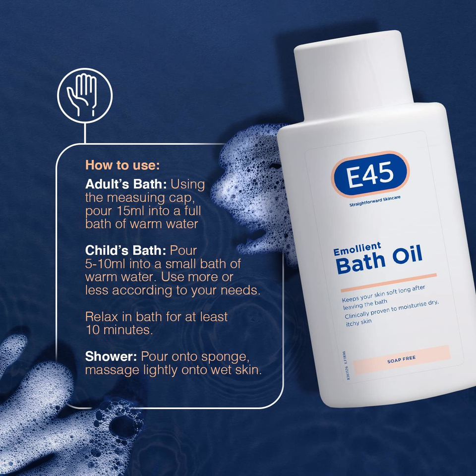 E45 Bath Oil 500 ml E45 Bath Oil Emollient to Moisturise & Hydrate
