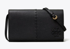 Tory Burch McGraw Pebble Leather Wallet Crossbody Clutch ~NWT~ Black
