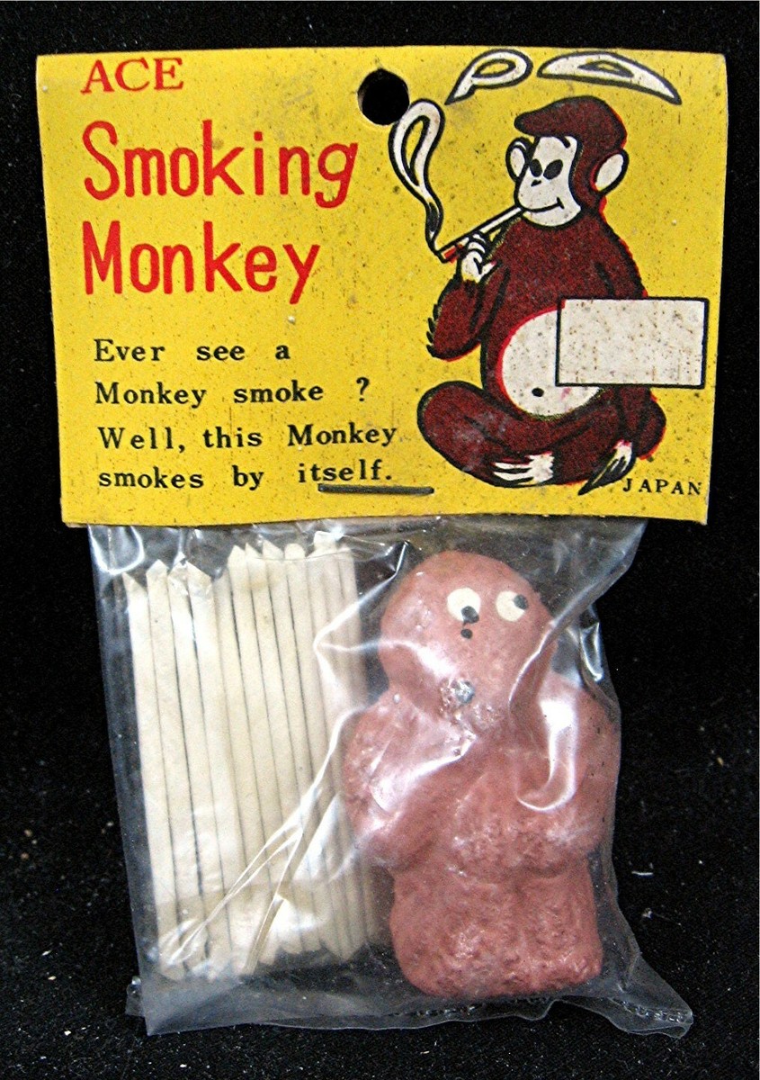 1950 Ace Smoking Brown Monkey Toy In Original Packaging Old Store