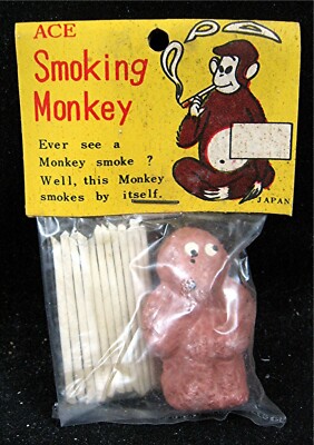 1950 Ace Smoking Brown Monkey Toy In Original Packaging Old Store