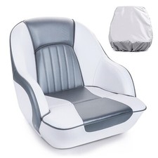 Premium Pontoon Captain Bucket Boat Seat with Seat Cover,White/Charcoal