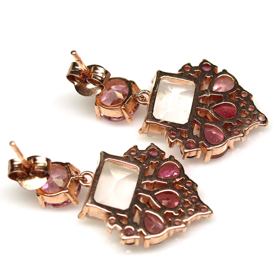 Brincos de prata esterlina 925 rosa quartzo, topázio rosa, rodolito e zircão - Imagem 3 de 4