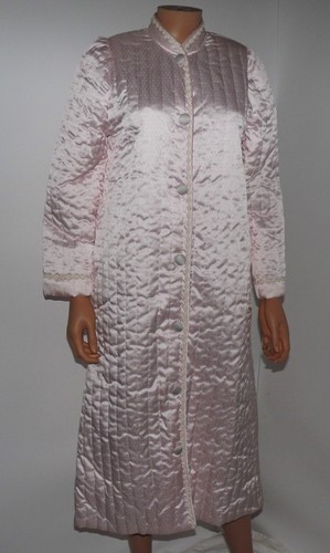 Vintage 1970s Miss Elaine Long Pink Quilted Housecoat Robe Pockets XS SMALL - Picture 3 of 5