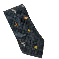 Looney Tunes Mania Bugs Bunny Daffy Duck Tweety Blue Green Plaid Novelty Necktie