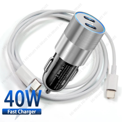 40W Dual PD Fast Car Charger Adapter USB C Cable For iPhone 14 13 12 11 iPad XS