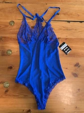 Seven ‘til Midnight Lace Up Teddy One Size, Royal Blue Bodysuit
