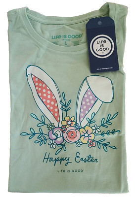 Life Is Good SS Shirt Crusher Tee EASTER BUNNY EARS FLOWER CROWN 43in Womens L